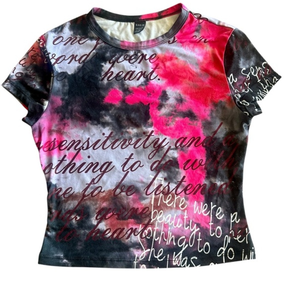 Shein Short Sleeve Graphic Cropped Top - Juniors Small Blue Preowned Pink Black